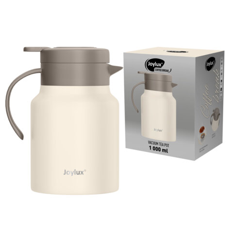 Чайник-термос 1л, JOYLUX COFFEE BREAK, нержавеющая сталь SUS304, заварник/сито, бежевый, 700329