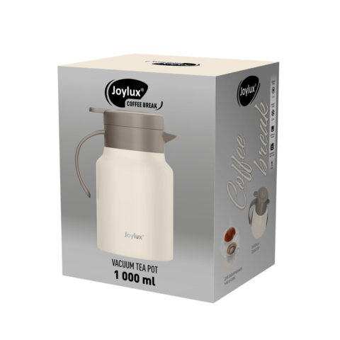 Чайник-термос 1л, JOYLUX COFFEE BREAK, нержавеющая сталь SUS304, заварник/сито, бежевый, 700329