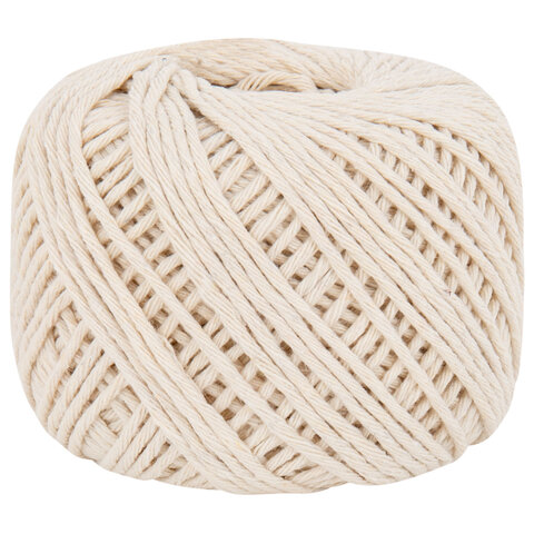 Шпагат хлопковый для прошивки документов, вязания, макраме, длина 100м диаметр 1,5мм,BRAUBERG,700361