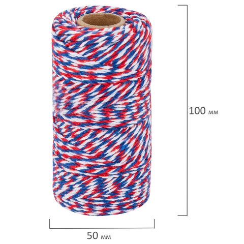 Нить х/б для прошивки документов, ТРИКОЛОР, диаметр 1,6 мм, длина 120 м, BRAUBERG, 700364