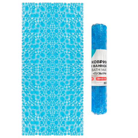 Коврик для ванны противоскользящий 88х40 см, "Пузыри", прозрачно-голубой, ПВХ, присоски, PRIMILA (ПРИМИЛА), 700365