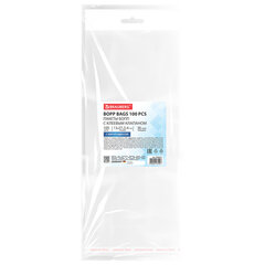 Пакеты БОПП с европодвесом, клеевым клапаном, КОМПЛЕКТ 100 штук, 13&times;27 + 3 + 4 см, белая подложка, BRAUBERG, 700415