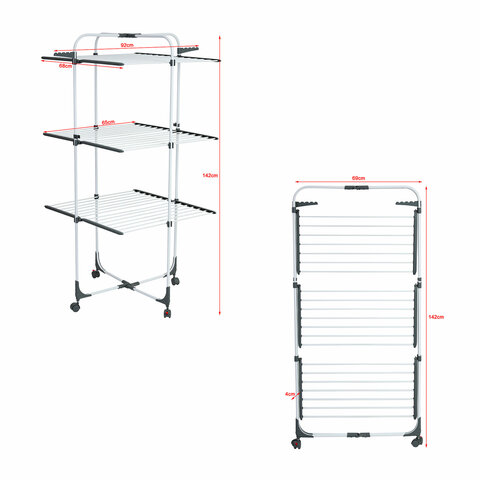 Сушилка напольная для белья раскладная, 3 уровня, 30 метров, на колесах, LAIMA HOME HIGH-RISE, 700472
