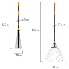 Грабли веерные 15 зубьев раздвижные, захват 20-60 см, ОБЩАЯ ДЛИНА 120-150 см, RABBITEX (РАББИТЕКС) &laquo;LONG HANDLE&raquo;, 700495
