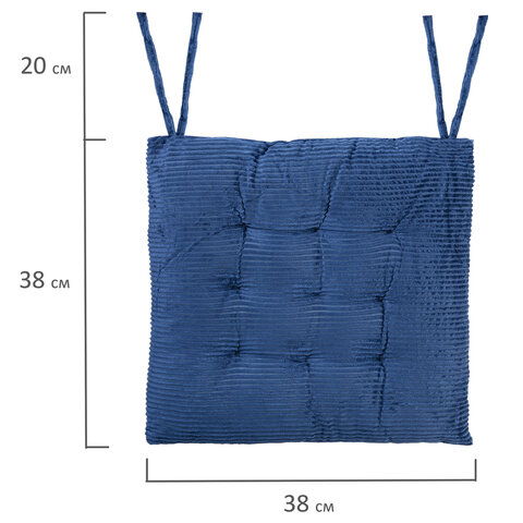 Подушка на стул "ВЕЛЬВЕТ" 38х38 см, полиэстер, синяя, PRIMILA (ПРИМИЛА) CLASSIC, 700505