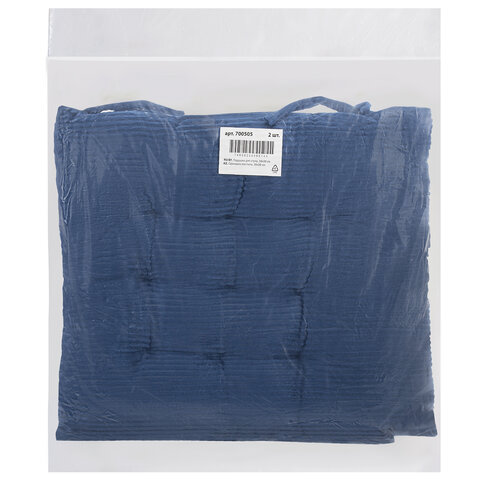 Подушка на стул "ВЕЛЬВЕТ" 38х38 см, полиэстер, синяя, PRIMILA (ПРИМИЛА) CLASSIC, 700505