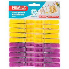 Прищепки бельевые 7 см, КОМПЛЕКТ 20 штук, пластик, ассорти, PRIMILA (ПРИМИЛА) BASIC, 700514