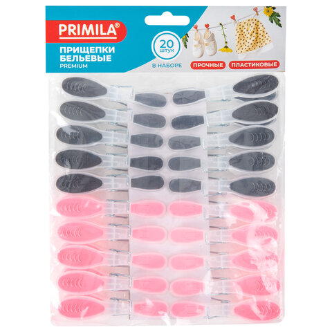 Прищепки бельевые 8,2 см, КОМПЛЕКТ 20 штук, прорезиненный пластик, ассорти, PRIMILA (ПРИМИЛА) PREMIUM, 700522