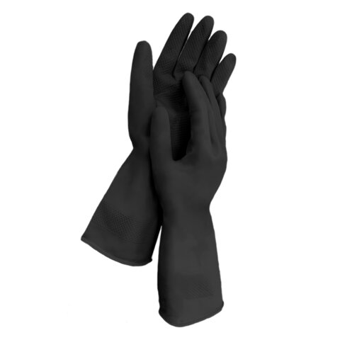 Перчатки МНОГОРАЗОВЫЕ латексные LAIMA, с ХЛОПКОВЫМ ВОЛОКНОМ, черные, размер S (малый), вес 52 г, 700533