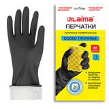 Перчатки МНОГОРАЗОВЫЕ латексные LAIMA, с ХЛОПКОВЫМ ВОЛОКНОМ, черные, размер M (средний), вес 55 г, 700534
