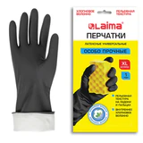 Перчатки МНОГОРАЗОВЫЕ латексные LAIMA, с ХЛОПКОВЫМ ВОЛОКНОМ, черные, размер XL (очень большой), вес 65 г, 700536