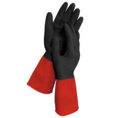 Перчатки МНОГОРАЗОВЫЕ латексные LAIMA &laquo;БИКОЛОР&raquo;, черно-красные, ОСОБО ПРОЧНЫЕ, хлопковое напыление, размер L (большой), вес 60 г, 700539
