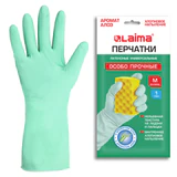 Перчатки МНОГОРАЗОВЫЕ латексные LAIMA, С АРОМАТОМ АЛОЭ, зеленые, хлопчатобумажное напыление, размер M (средний), вес 50 г, 700545