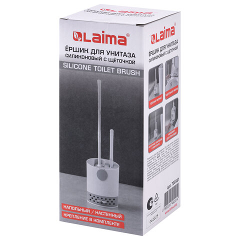 Ершик для унитаза силиконовый (плоский) + щеточка, напольный / настенное крепление, LAIMA, 700561