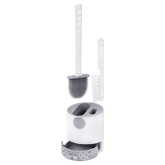 Ершик для унитаза силиконовый (плоский) + щеточка, напольный / настенное крепление, LAIMA, 700561