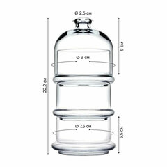 Менажница этажерка с крышкой, 3 емкости, высота 222 мм, стекло, PASABAHCE &laquo;VILLA PATISSERIE&raquo;, фирменная подарочная упаковка, 96986