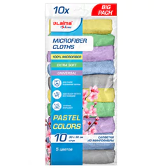 Салфетки из МИКРОФИБРЫ 30&times;30 см PASTEL COLOUR, big pack, КОМПЛЕКТ 10 штук, 180 г/<wbr/>м<sup>2</sup>, LAIMA HOME, 700608