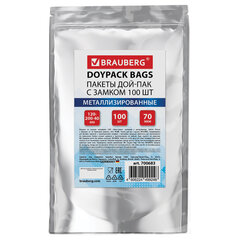 Пакеты дой-пак с замком ZIP LOCK, металлизированная + прозрачная стенка, 120&times;200 + 40 мм, КОМПЛЕКТ 100 штук, 70 мкм, BRAUBERG, 700683