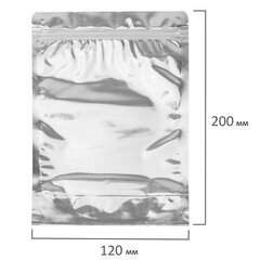 Пакеты дой-пак с замком ZIP LOCK, металлизированная + прозрачная стенка, 120&times;200 + 40 мм, КОМПЛЕКТ 100 штук, 70 мкм, BRAUBERG, 700683