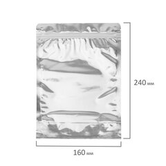 Пакеты дой-пак с замком ZIP LOCK, металлизированная + прозрачная стенка, 160х240 + 40 мм, КОМПЛЕКТ 100 штук, 70 мкм, BRAUBERG, 700685