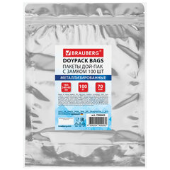 Пакеты дой-пак с замком ZIP LOCK, металлизированная + прозрачная стенка, 160х240 + 40 мм, КОМПЛЕКТ 100 штук, 70 мкм, BRAUBERG, 700685