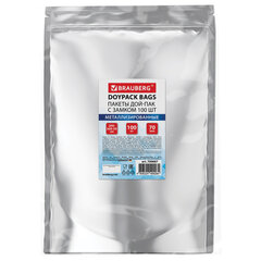 Пакеты дой-пак с замком ZIP LOCK, металлизированная + прозрачная стенка, 200&times;300 + 50 мм, КОМПЛЕКТ 100 штук, 70 мкм, BRAUBERG, 700687