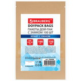 Пакеты дой-пак с замком ZIP LOCK, крафт с окном 40 мм, 100х150 + 30 мм, КОМПЛЕКТ 100 штук, 150 мкм, BRAUBERG, 700688