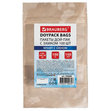 Пакет Дой-Пак с замком ZIP LOCK, крафт с окном 50 мм, 120 х 200 + 40 мм, 100 штук 150 мкм, BRAUBERG, 700689
