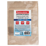 Пакет Дой-Пак с замком ZIP LOCK, крафт с окном 50 мм, 140 х 200 + 40 мм, 100 штук 150 мкм, BRAUBERG, 700690