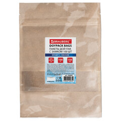 Пакеты дой-пак с замком ZIP LOCK, крафт с окном 60 мм, 200&times;300 + 50 мм, КОМПЛЕКТ 100 штук, 150 мкм, BRAUBERG, 700694