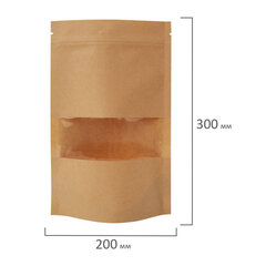 Пакеты дой-пак с замком ZIP LOCK, крафт с окном 60 мм, 200х300 + 50 мм, КОМПЛЕКТ 100 штук, 150 мкм, BRAUBERG, 700694