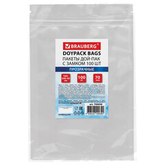 Пакеты дой-пак с замком ZIP LOCK, прозрачные, 160&times;240 + 40 мм, КОМПЛЕКТ 100 штук, 70 мкм, BRAUBERG, 700698