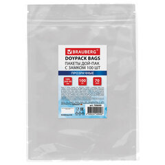 Пакеты дой-пак с замком ZIP LOCK, прозрачные, 180&times;260 + 40 мм, КОМПЛЕКТ 100 штук, 70 мкм, BRAUBERG, 700699
