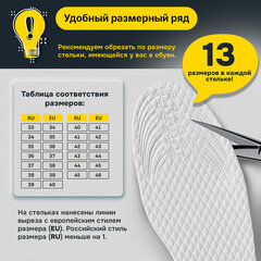 Стельки для обуви впитывающие от пота и запаха, КОМПЛЕКТ 10 пар, размер RU 33-45 / EU 34-46, с линиями выреза, SHEGRA (ШЕГРА), 700730