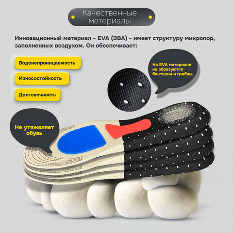 Стельки для обуви СПОРТИВНЫЕ, материал EVA SPORT, размер RU 39-45/EU 40-46, SHEGRA (ШЕГРА), 700747