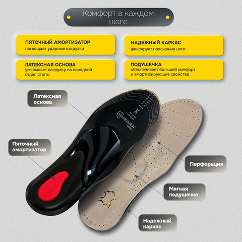 Стельки для обуви из натуральной кожи c СУПИНАТОРОМ, размер RU 39-45/EU 40-46, SHEGRA (ШЕГРА),700760
