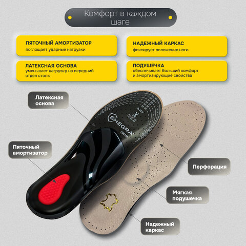Стельки для обуви из натуральной кожи c СУПИНАТОРОМ, размер  RU 34-39/EU 35-40, SHEGRA(ШЕГРА),700761