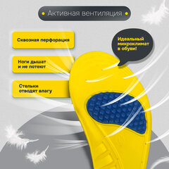 Стельки для обуви с ПЯТОЧНЫМ АМОРТИЗАТОРОМ, материал PU PRO, размер RU 41-44 / EU 42-45, с линиями выреза, SHEGRA (ШЕГРА), 700770