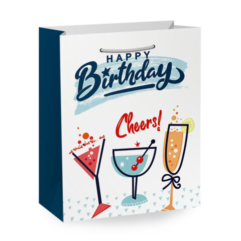 Пакет подарочный (1 штука) 18х10х23 см (M), "Happy Birthday", ассорти, глиттер, фольга, ЗОЛОТАЯ СКАЗКА, 700806 - фото 2