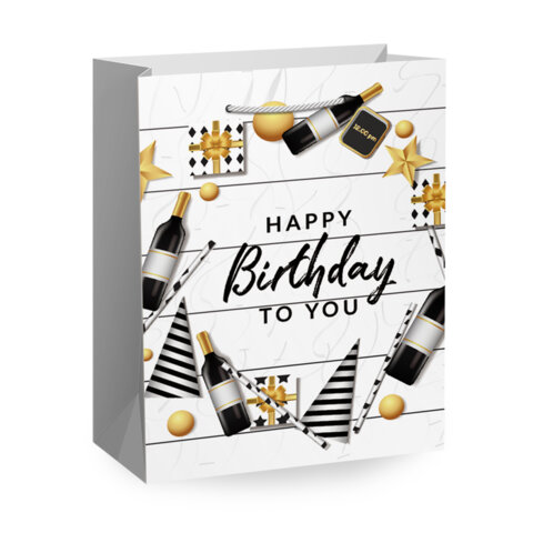 Пакет подарочный (1 штука) 18х10х23 см (M), "Happy Birthday", ассорти, глиттер, фольга, ЗОЛОТАЯ СКАЗКА, 700806 - фото 3