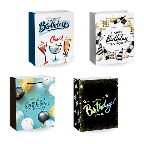 Пакет подарочный (1 штука) 18х10х23 см (M), "Happy Birthday", ассорти, глиттер, фольга, ЗОЛОТАЯ СКАЗКА, 700806