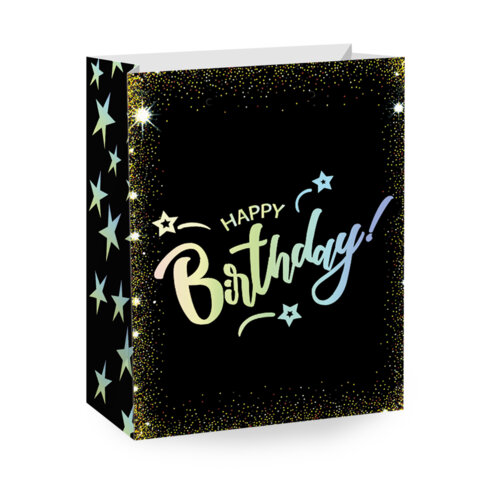 Пакет подарочный (1 штука) 18х10х23 см (M), "Happy Birthday", ассорти, глиттер, фольга, ЗОЛОТАЯ СКАЗКА, 700806 - фото 5