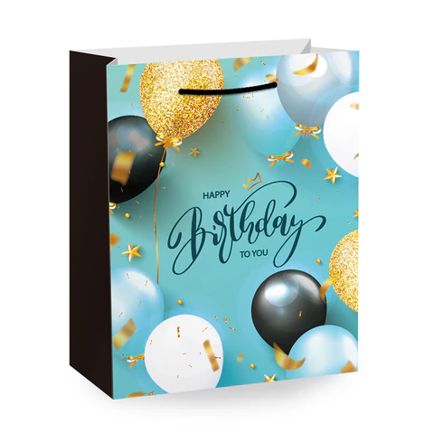 Пакет подарочный (1 штука) 18х10х23 см (M), "Happy Birthday", ассорти, глиттер, фольга, ЗОЛОТАЯ СКАЗКА, 700806 - фото 4