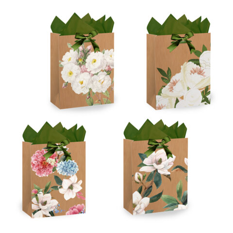 Пакет подарочный (1 штука) 18х10х23 см (M), "Flowers", ассорти, глиттер, c тишью, ЗОЛОТАЯ СКАЗКА, 700808