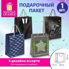 Пакет подарочный (1 штука) 26х13х32 см (L), "Man Style", ассорти, фольга, выборочный лак, ЗОЛОТАЯ СКАЗКА, 700813
