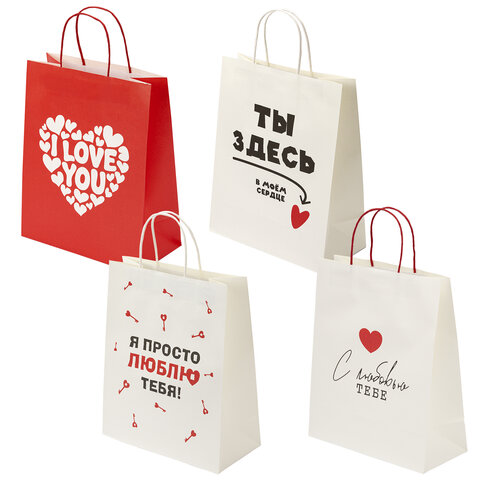 Пакет подарочный (1 штука) 26х13х32 см (L) "Love Story", ассорти, крафт, ЗОЛОТАЯ СКАЗКА, 700821