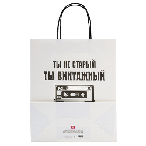 Пакет подарочный (1 штука) 26х13х32 см (L) "Funny Notes", ассорти, крафт, ЗОЛОТАЯ СКАЗКА, 700824