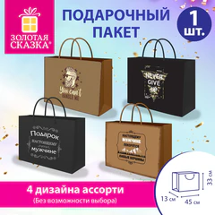 Пакет подарочный (1 штука) 45х13х33 см (XL), "For Real Man", ассорти, крафт, ЗОЛОТАЯ СКАЗКА, 700827