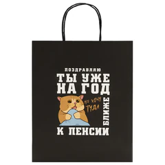 Пакет подарочный (1 штука) 26&times;13&times;32 см (L) &laquo;Поздравляю!&raquo;, крафт, ЗОЛОТАЯ СКАЗКА, 700852