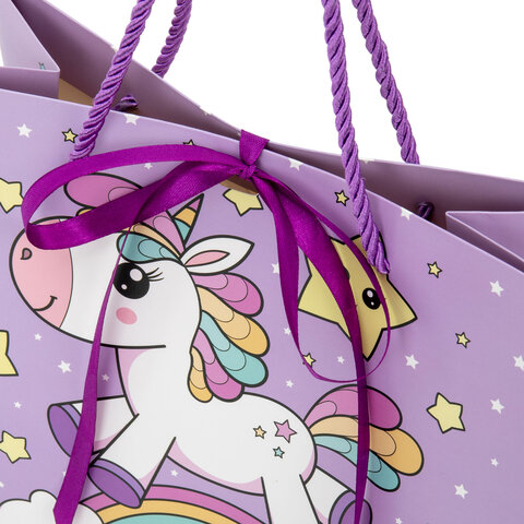 Пакет подарочный (1 штука) 20x12x25 см, "Единорожка", с атласной лентой, ЗОЛОТАЯ СКАЗКА, 700858 - фото 4